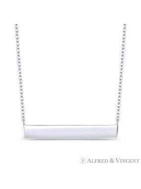 Long-Rectangle Bar ID Pendant & Chain Necklace in .925 Sterling Silver & Rhodium